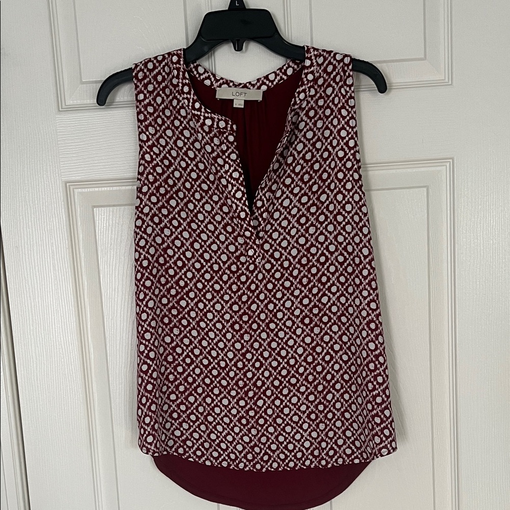LOFT Burgundy and White Patterned Blouse